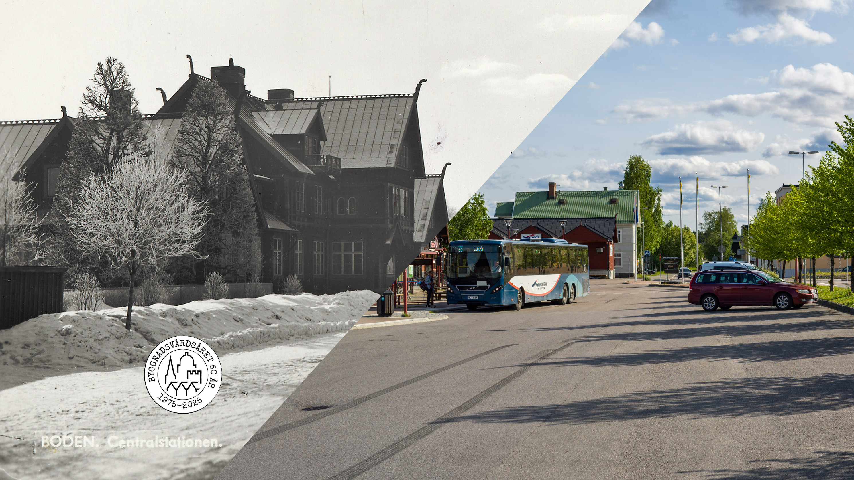 Boden railway station before and today.