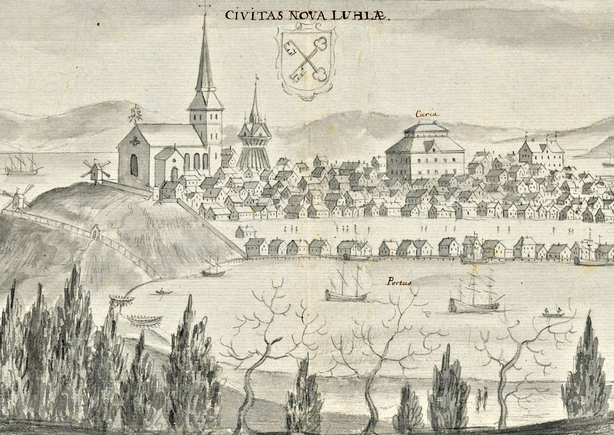 Teckningen "Sveciaverken" från 1600-talet, av Erik Dahlberg.